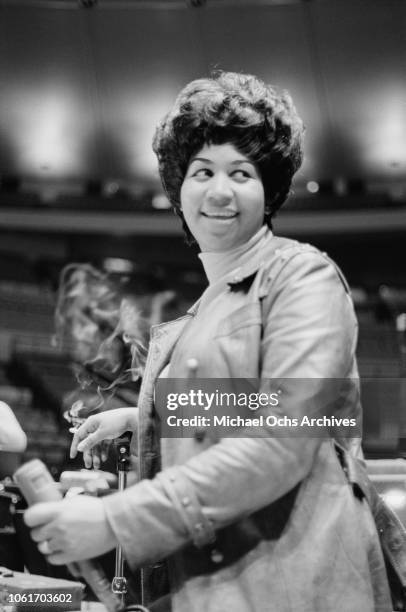 American singer Aretha Franklin during rehearsals for the Soul Together show in Madison Square Garden, New York City, 28th June 1968. Proceeds from...