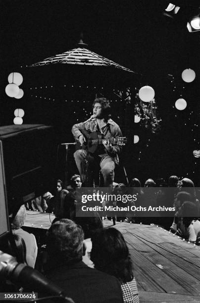 American country singer Larry Gatlin appears on Johnny Cash's television show at the NBC studios, USA, 11th December 1973.