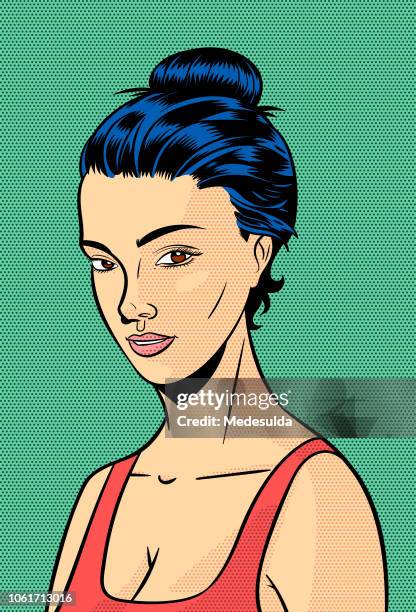 retro vintage girl halftone vector portrait - hair model stock illustrations