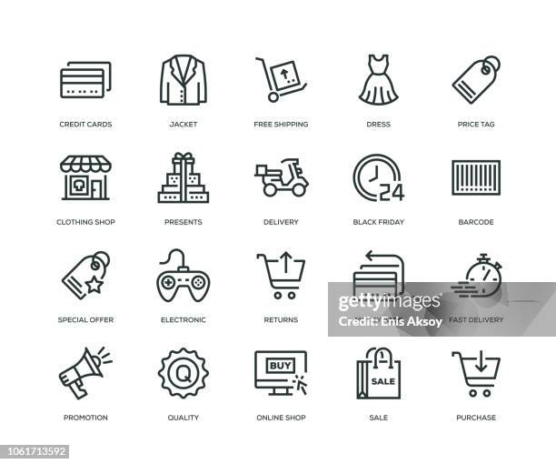 stockillustraties, clipart, cartoons en iconen met black friday icons - line serie - dress