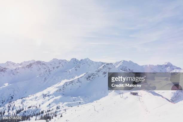 panoramic view on snow-capped mountains. - snowcapped mountain stock pictures, royalty-free photos & images