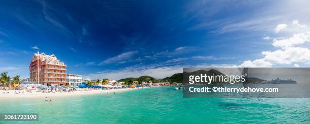 saint martin sint maarten beaches panoramic - saint martin caraibi stock-fotos und bilder