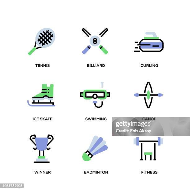 sport line icon set - cricket player stock illustrations