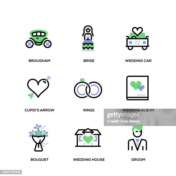 wedding line icon set - wedding program stock illustrations