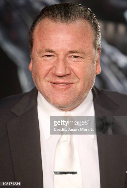 Actor Ray Winstone arrives at the Los Angeles Premiere of "Beowulf" at Westwood Village on November 5, 2007 in Weswood, California.