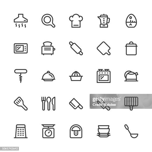 kitchen utensil icons - line series - gas stove burner stock illustrations