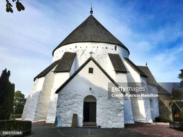 osterlars round church, bornholm - bornholm stock pictures, royalty-free photos & images