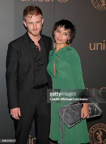 Actor Ben Foster and actress Zoe Kravitz attend "A Night To Benefit Raising Malawi & UNICEF", hosted by Madonna and Gucci, at The United Nation in...
