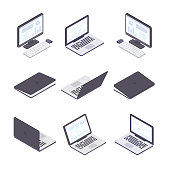 Computer technology - set of modern vector isometric elements