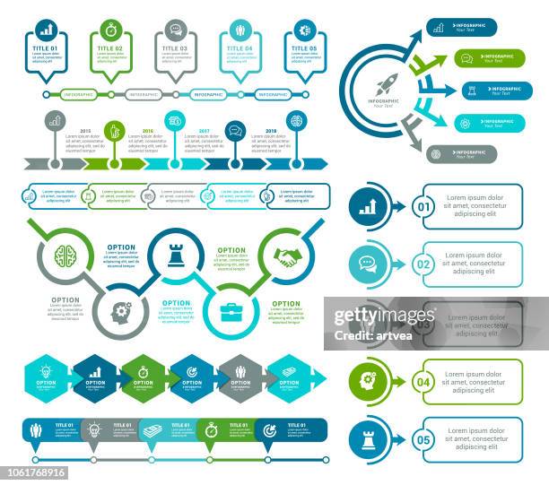 illustrazioni stock, clip art, cartoni animati e icone di tendenza di elementi infografici - linea del tempo supporto visivo