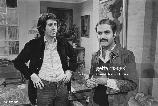 Actor Tom Conti and director Waris Hussein on the set of the television drama 'The Glittering Prizes', January 21st 1976.