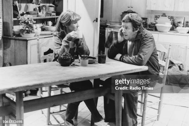 Actors Felicity Kendal and Richard Briers in a scene from episode 'The Weaver's Tale' of the television sitcom 'The Good Life', February 27th 1977.