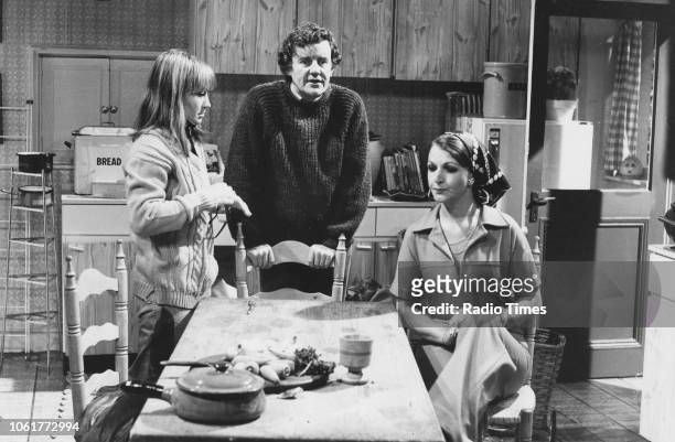 Actors Felicity Kendal, Richard Briers and Penelope Keith in a scene the television sitcom 'The Good Life', June 27th 1976.