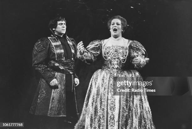 Opera singers Henry Howell and Elizabeth Connell performing in the opera 'Boris Godunov', November 19th 1980.