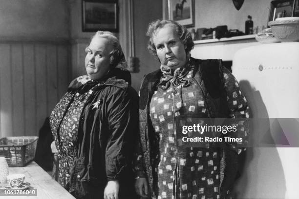 Comic actors Dawn French and Jennifer Saunders in a sketch from the television comedy show 'French and Saunders', January 19th 1990.