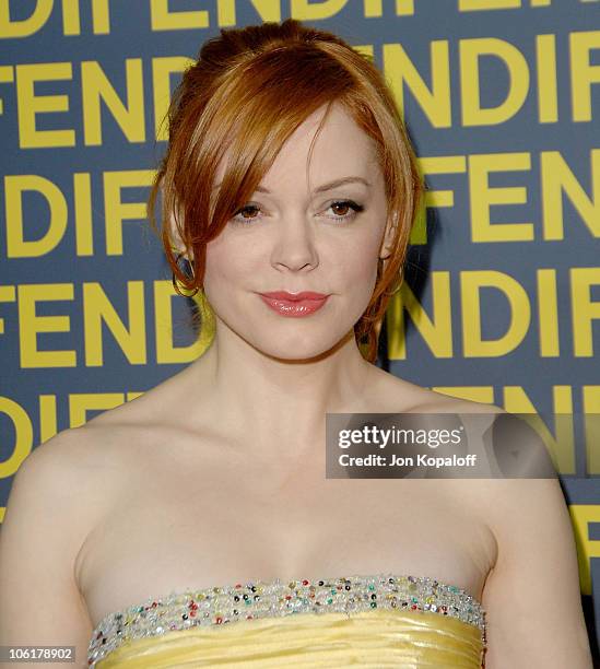 Actress Rose McGowan arrives at the Fendi Rodeo Drive Flagship Store's "Ten Baguettes For Ten Years" Exhibition & Auction Benefiting LACMA at Fendi...