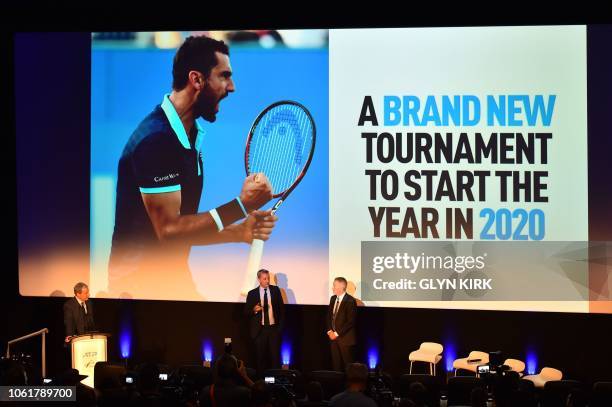 President Chris Kermode speaks at the launch of the new ATP cup tournament on the sidelines of the ATP tour finals in London on November 15, 2018. -...