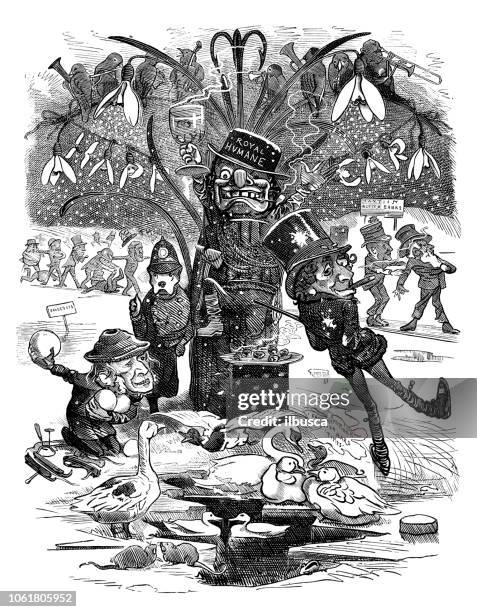 british london satire caricatures comics cartoon illustrations: new year - winter wonderland london stock illustrations