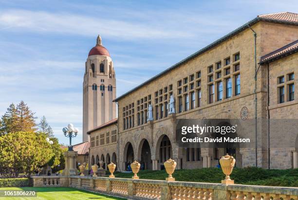 General view of the campus of Stanford University including Hoover Tower and buildings of the Main Quadrangle before an NCAA Pac-12 college football...