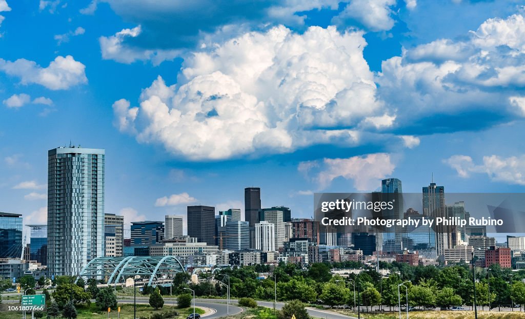 Denver, Colorado / USA - August 7, 2018: The downtown Denver skyline on a beautiful summer afternoon.