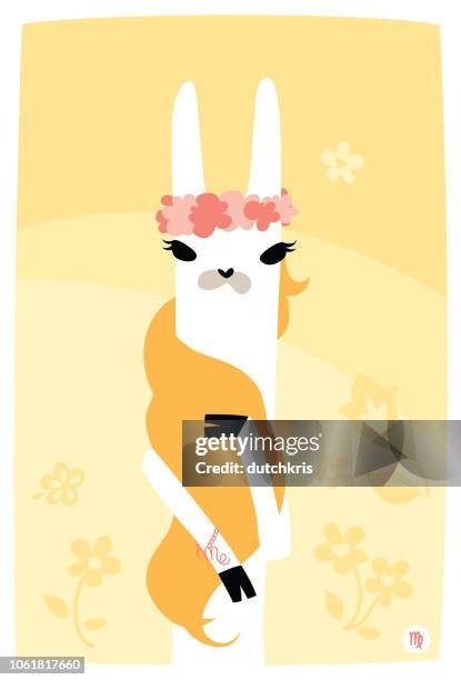 astrology llama virgo - alpaca stock illustrations