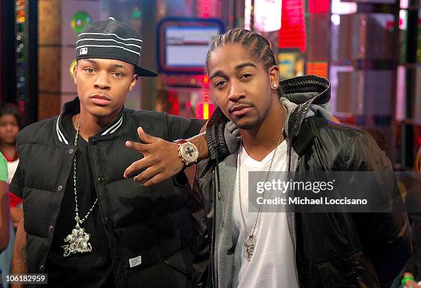 Rappers Bow Wow and Omarion appear on MTV's "TRL" at MTV Studios in New York City's Times Square on November 26, 2007.