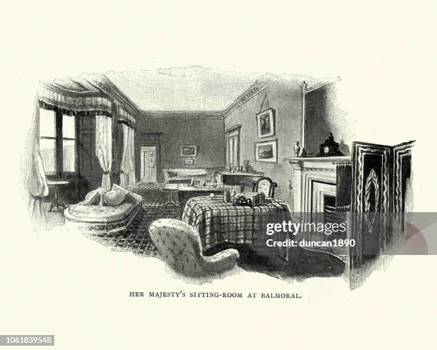 queen victoria's sitting room at balmoral - old house stock illustrations