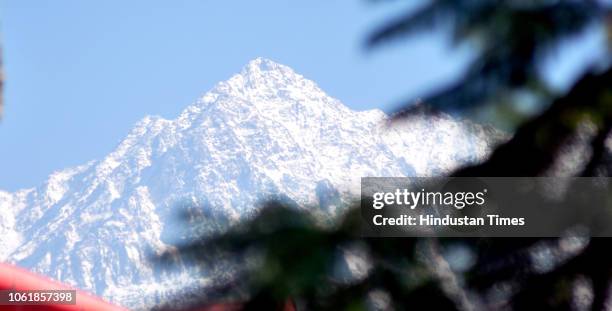 View of snow covered Dhauladhar range, on November 15, 2018 in Dharamshala, India. Himachal Pradesh and Jammu and Kashmir received fresh snowfall in...