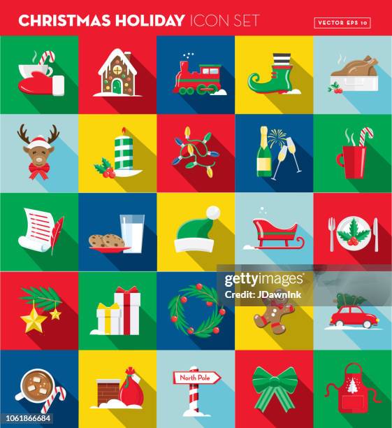 weihnachten flaches design icon set - nikolaus sack stock-grafiken, -clipart, -cartoons und -symbole