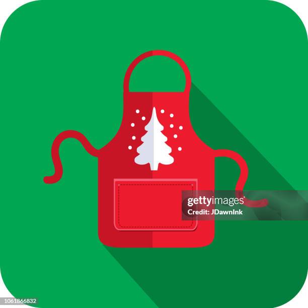 christmas flat design icon red apron with white christmas tree - apron stock illustrations