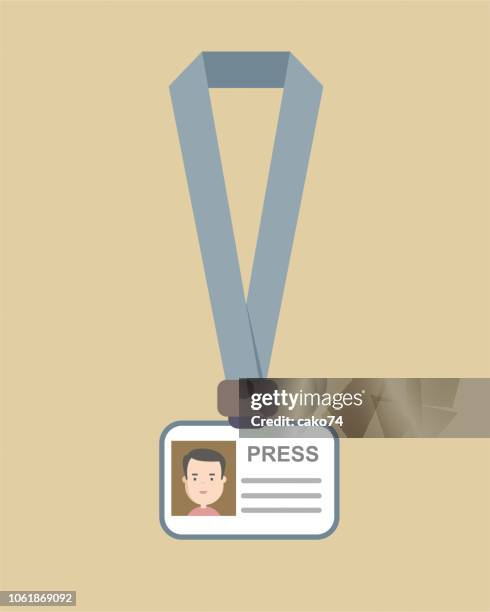 stockillustraties, clipart, cartoons en iconen met identiteitskaart van de pers - lanyard