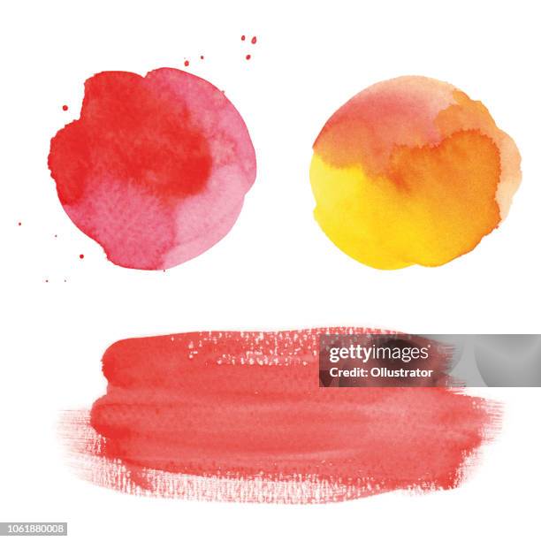 runde rote aquarell flecken und banner - color circle stock-grafiken, -clipart, -cartoons und -symbole