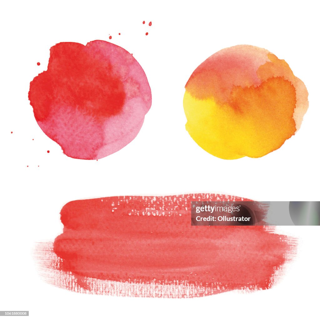 Ronde rode aquarel vlekken en banner