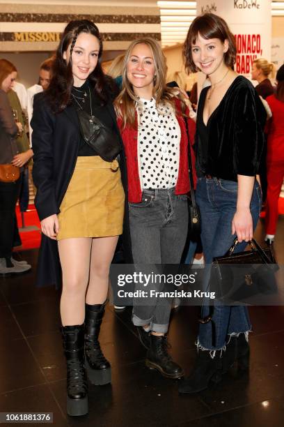 Tijan Marei, Sina Tkotsch and Amelie Plaas Link during the Monaco, Baby! Goes 030 - BUNTE At KaDeWe Berlin on November 15, 2018 in Berlin, Germany.