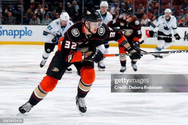 Jacob Larsson of the Anaheim Ducks skates during the game against the San Jose Sharks on October 28, 2018 at Honda Center in Anaheim, California.