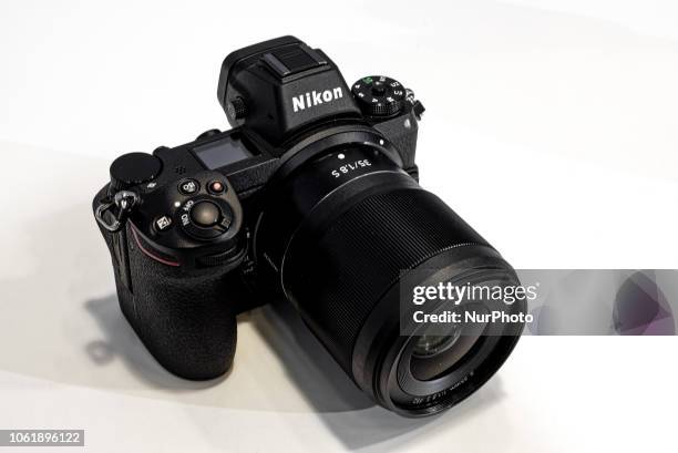 Nikon presents the new full-frame mirrorless Nikon Z6 cameras and 35mm f/1.8 lens with Z mount lens system in Paris Salon de la photo on November 9,...