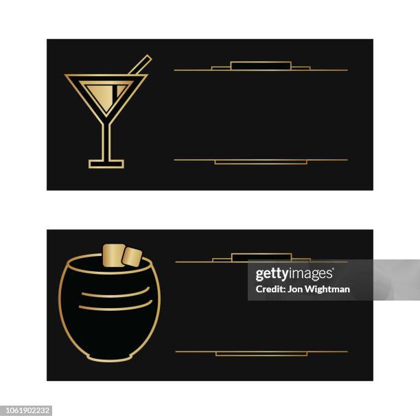 stockillustraties, clipart, cartoons en iconen met art deco banners / kaarten - martini en tumbler - gatsby image