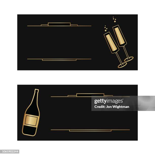 ilustraciones, imágenes clip art, dibujos animados e iconos de stock de banners de arte deco / tarjetas - champagne y flautas - gatsby image