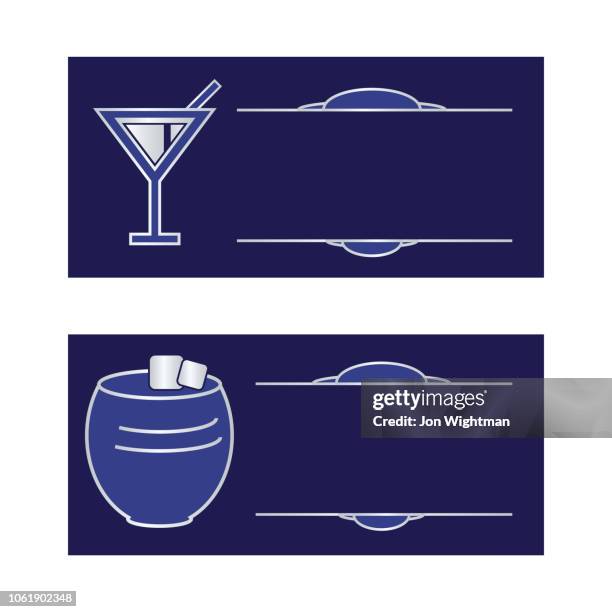 art deco banners / cards - martini and tumbler - cocktail party invitation stock illustrations