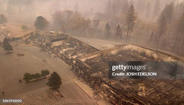 In this aerial photo, a burned neighborhood is seen in Paradise, California on November 15, 2018. - The toll in the deadliest wildfires in recent...