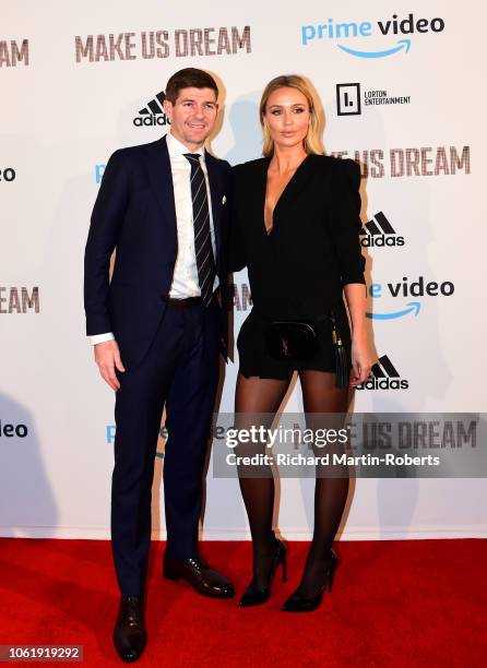 Steven and Alex Gerrard arrive at the Premiere of 'Make Us Dream' at FACT on November 15, 2018 in Liverpool, England.