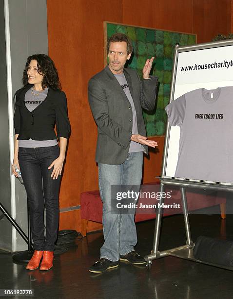 Lisa Edelstein and Hugh Laurie during "House" Announces Creation of Exclusive "House-ism" Tees at 20th Century Fox Lot in Los Angeles, California,...
