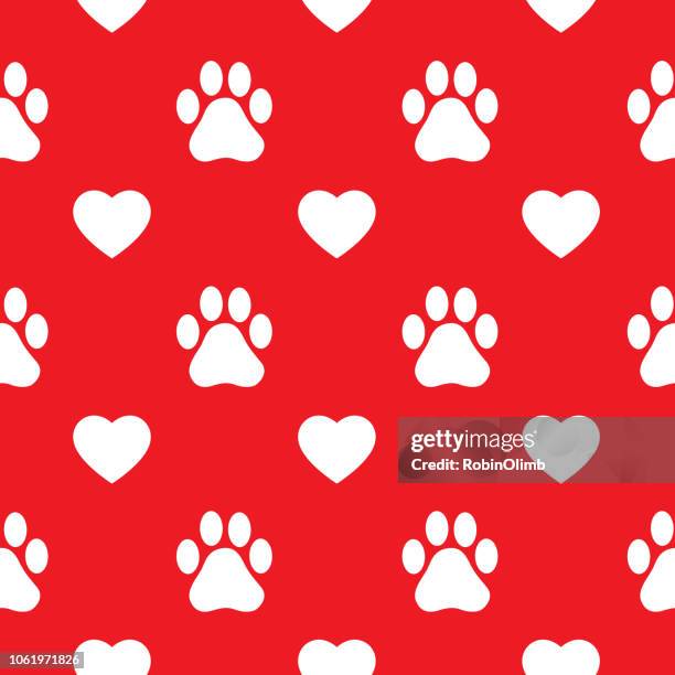 paw prints und herzen nahtloses muster - agility stock-grafiken, -clipart, -cartoons und -symbole