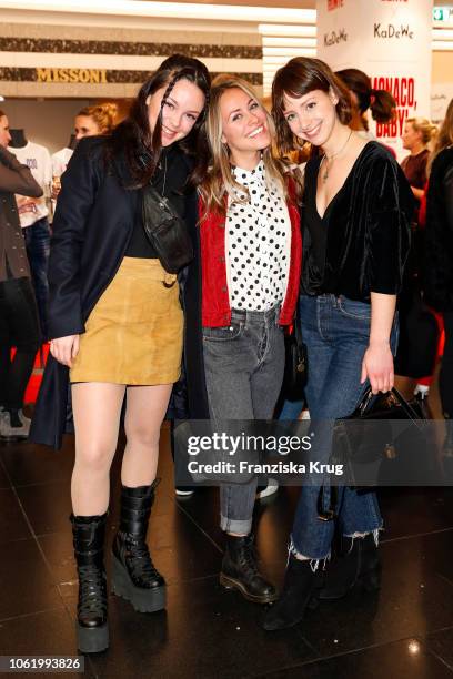 Tijan Marei, Sina Tkotsch and Amelie Plaas Link during the Monaco, Baby! Goes 030 - BUNTE At KaDeWe Berlin on November 15, 2018 in Berlin, Germany.