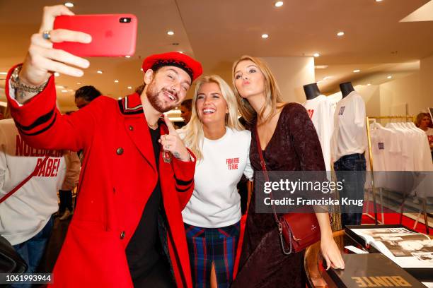 Tijan Marei, Sina Tkotsch and Amelie Plaas Link during the Monaco, Baby! Goes 030 - BUNTE At KaDeWe Berlin on November 15, 2018 in Berlin, Germany.