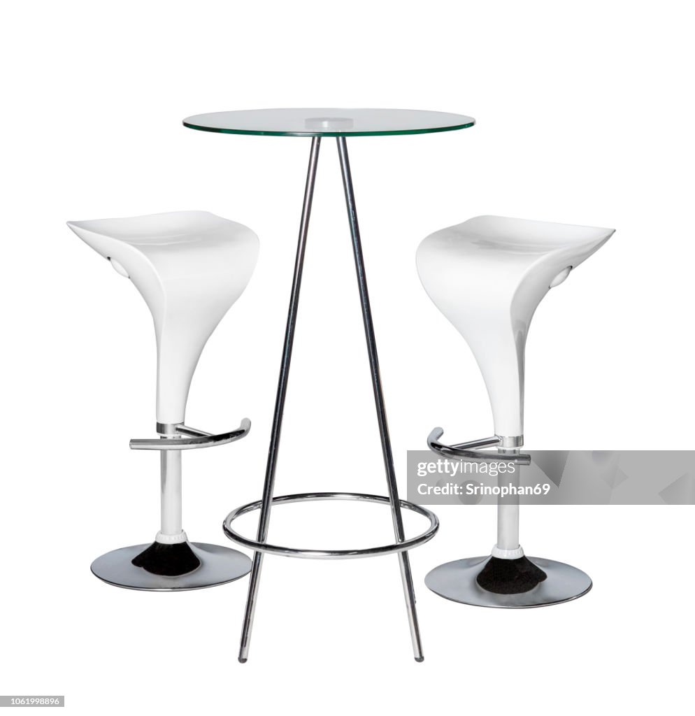 Modern Chair and Home Office Desk Decorated on White Background. Table and Modern Furniture for Office, Coffee Shop, Beauty Salon, Home Kitchen, Design Stage