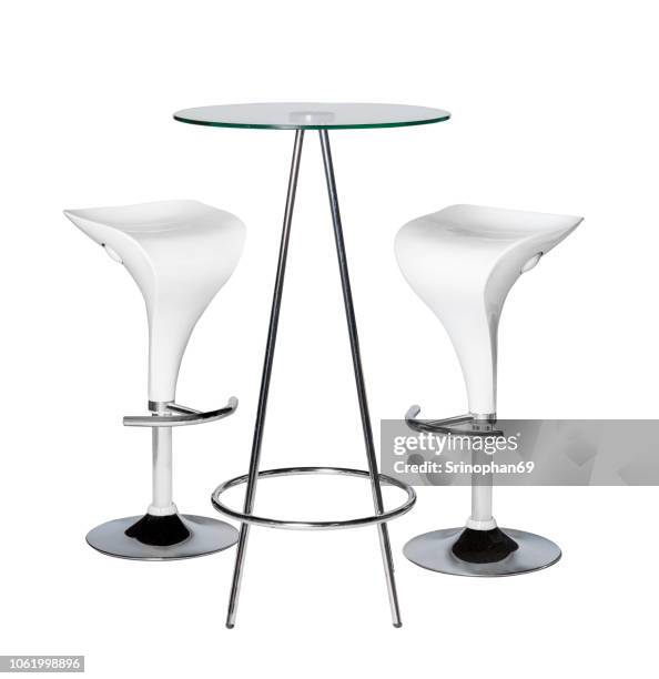 modern chair and home office desk decorated on white background. table and modern furniture for office, coffee shop, beauty salon, home kitchen, design stage - tall stockfoto's en -beelden