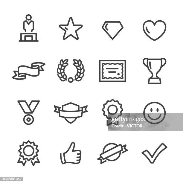 awards and prizes icons - line series - thin ribbon stock illustrations