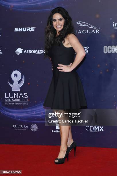 Penelope Menchaca poses for photos on the red carpet before the XVII Lunas del Auditorio award ceremony at Auditorio Nacional on October 31, 2018 in...