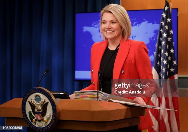 Department of State Spokesperson Heather Nauert speaks during a press conference in Washington, United States on November 15, 2018.